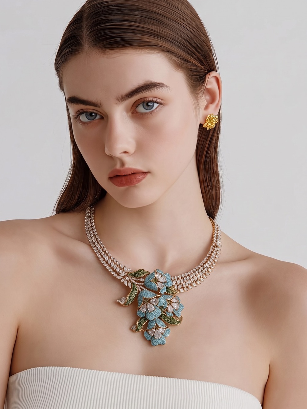 Delicate Blue Floral Statement Necklace set- Women Jewelry